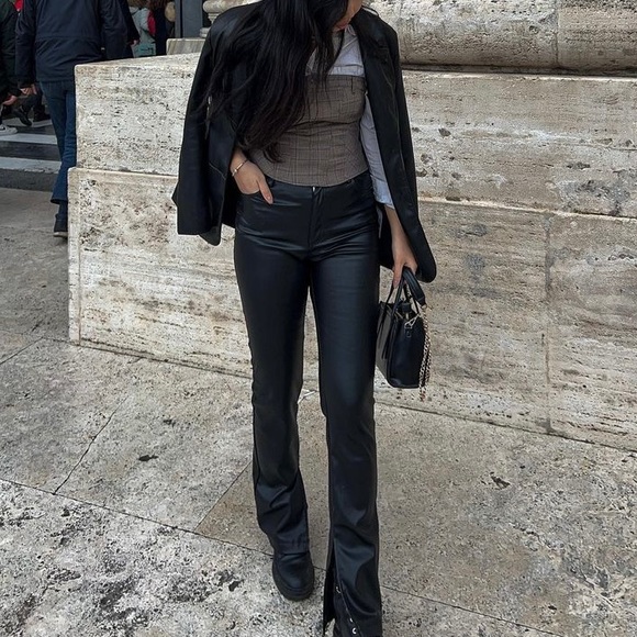 Zara slim flare leather pants black - Picture 5 of 12
